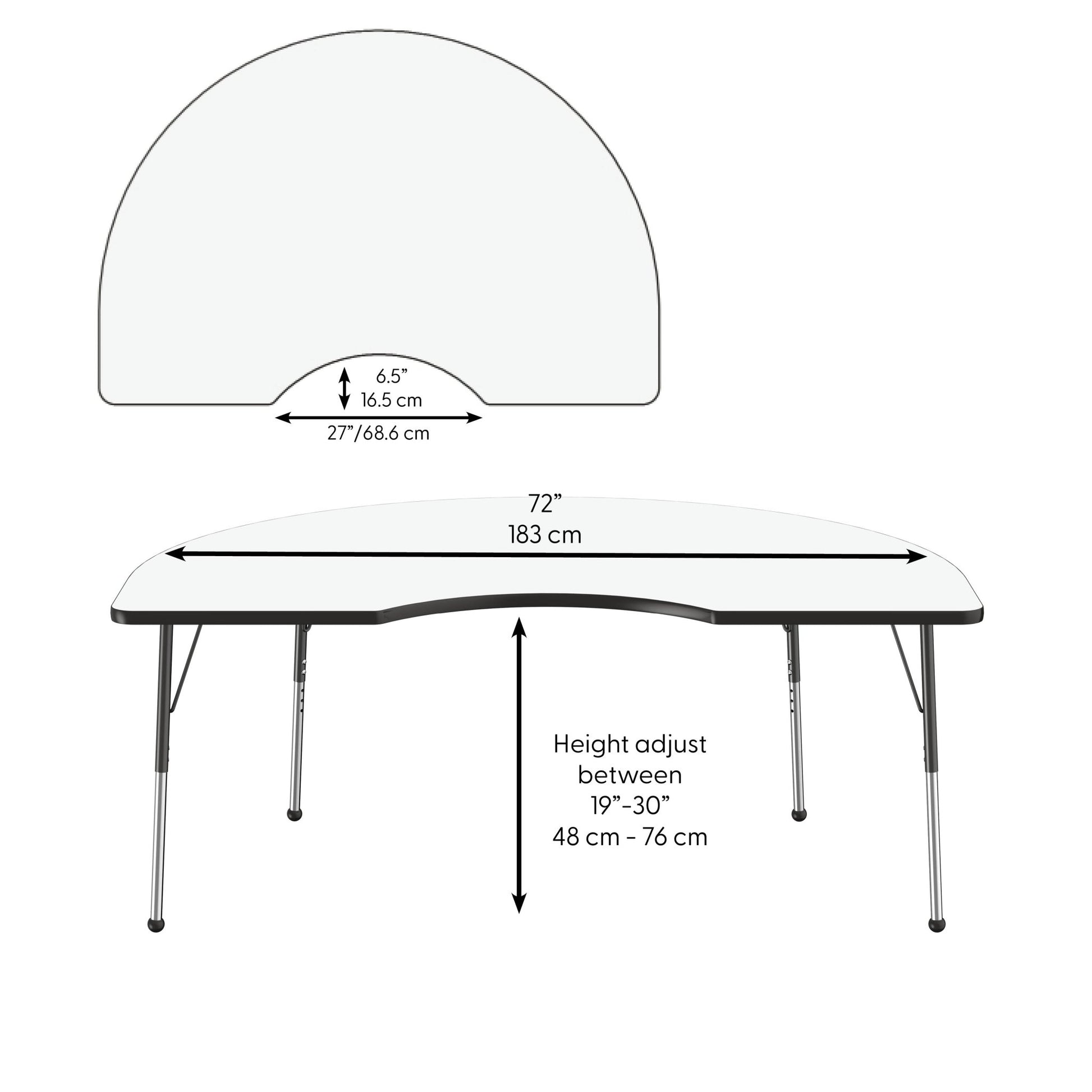 FDP 48" x 72" Kidney Dry - Erase Activity Table with Adjustable Standard Ball Glide Legs (FDP - 10238 - XX) - SchoolOutlet