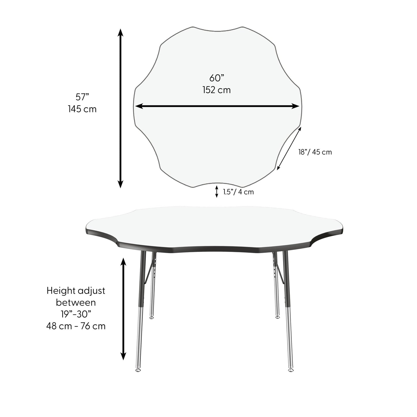 FDP 60" x 60" Flower Dry - Erase Activity Table with Adjustable Standard Swivel Glide Legs (FDP - 10241 - XX) - SchoolOutlet