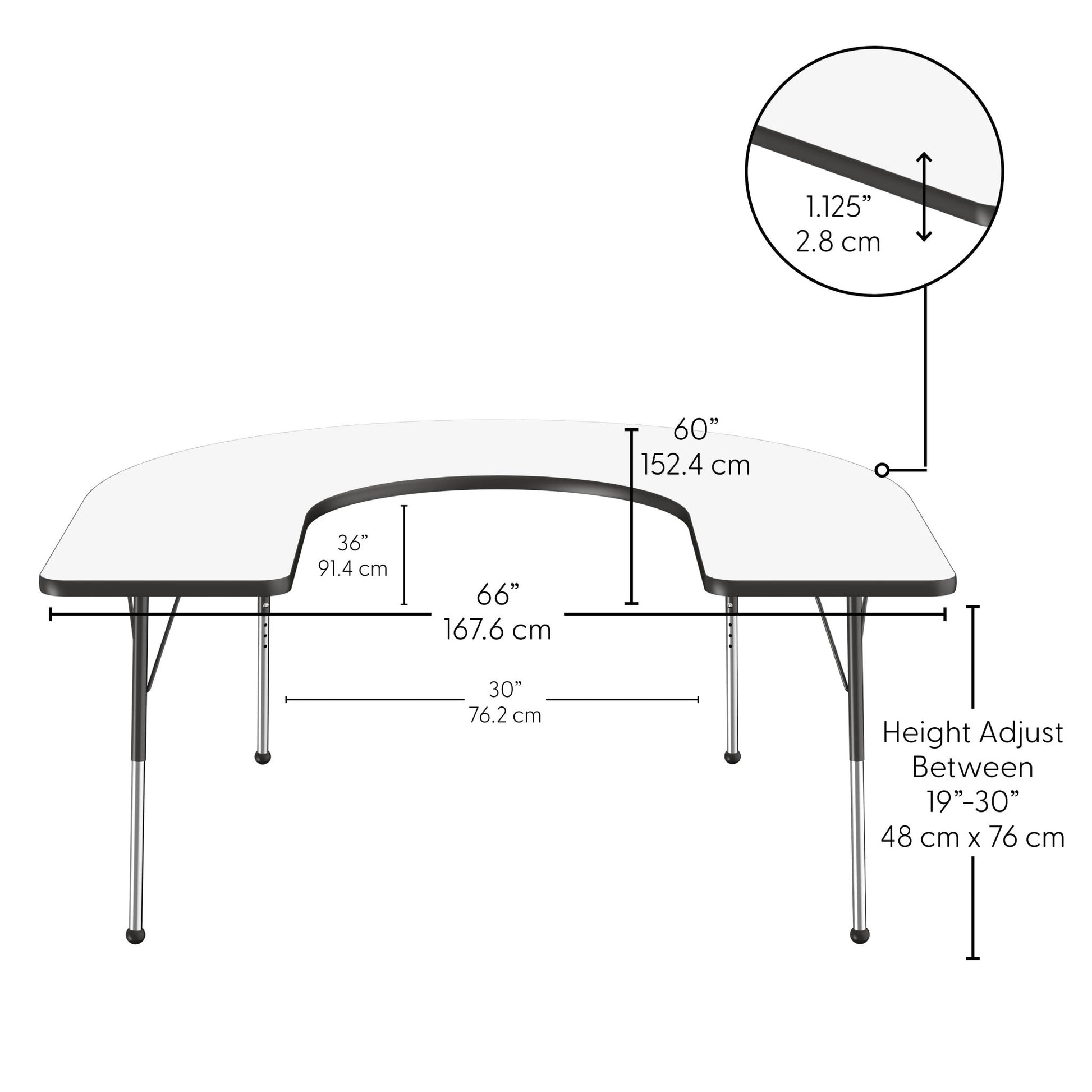 FDP 60" x 66" Horseshoe Dry - Erase Activity Table with Adjustable Standard Ball Glide Legs (FDP - 10246 - XX) - SchoolOutlet