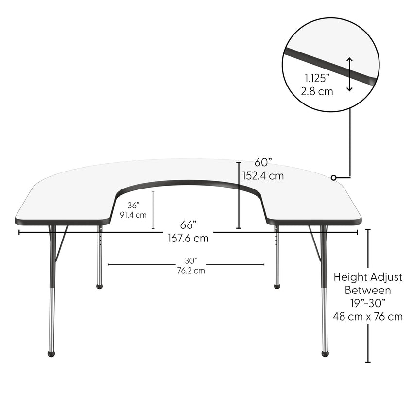 FDP 60" x 66" Horseshoe Dry - Erase Activity Table with Adjustable Standard Ball Glide Legs (FDP - 10246 - XX) - SchoolOutlet