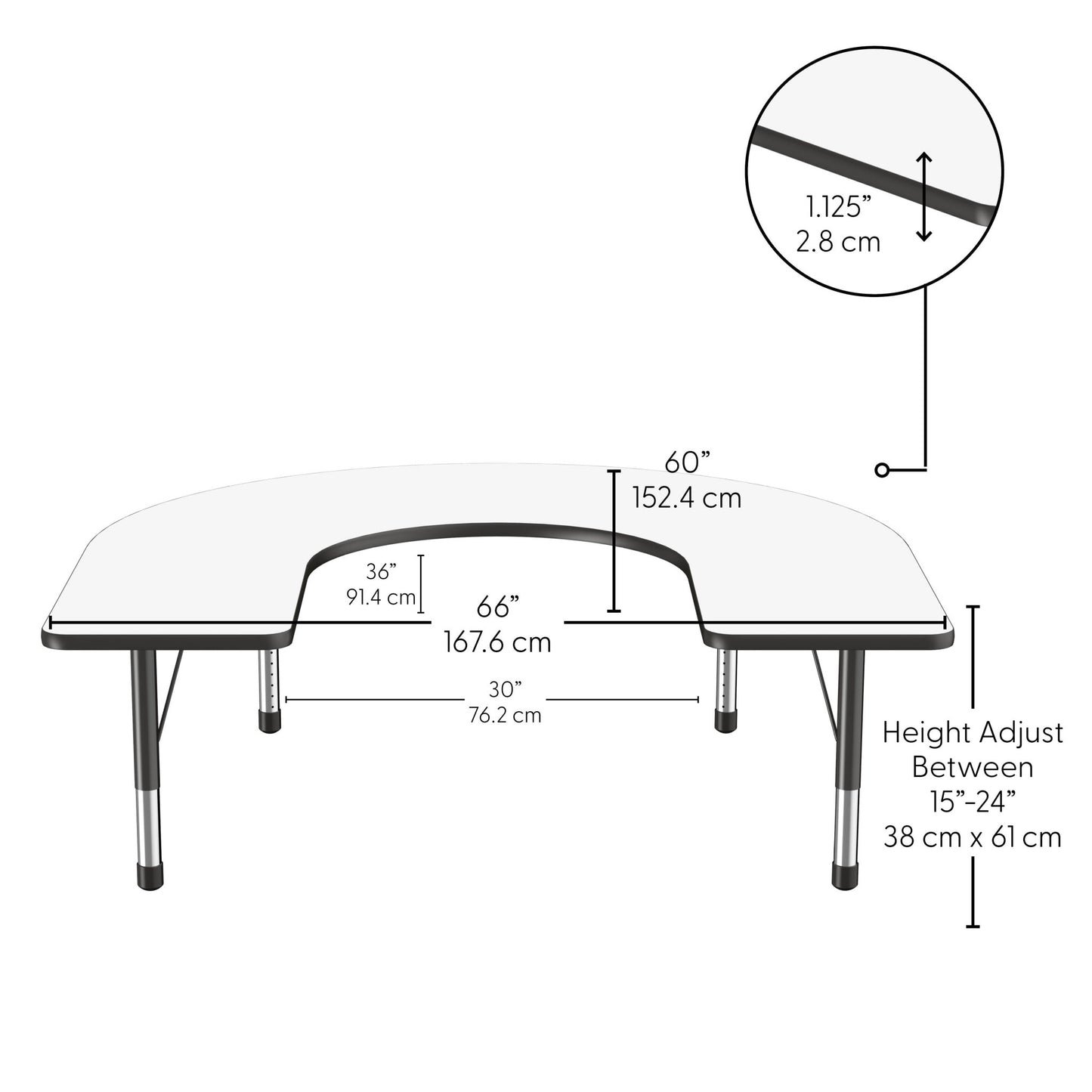 FDP 60" x 66" Horseshoe Dry - Erase Activity Table with Adjustable Chunky Legs (FDP - 10247 - XX) - SchoolOutlet