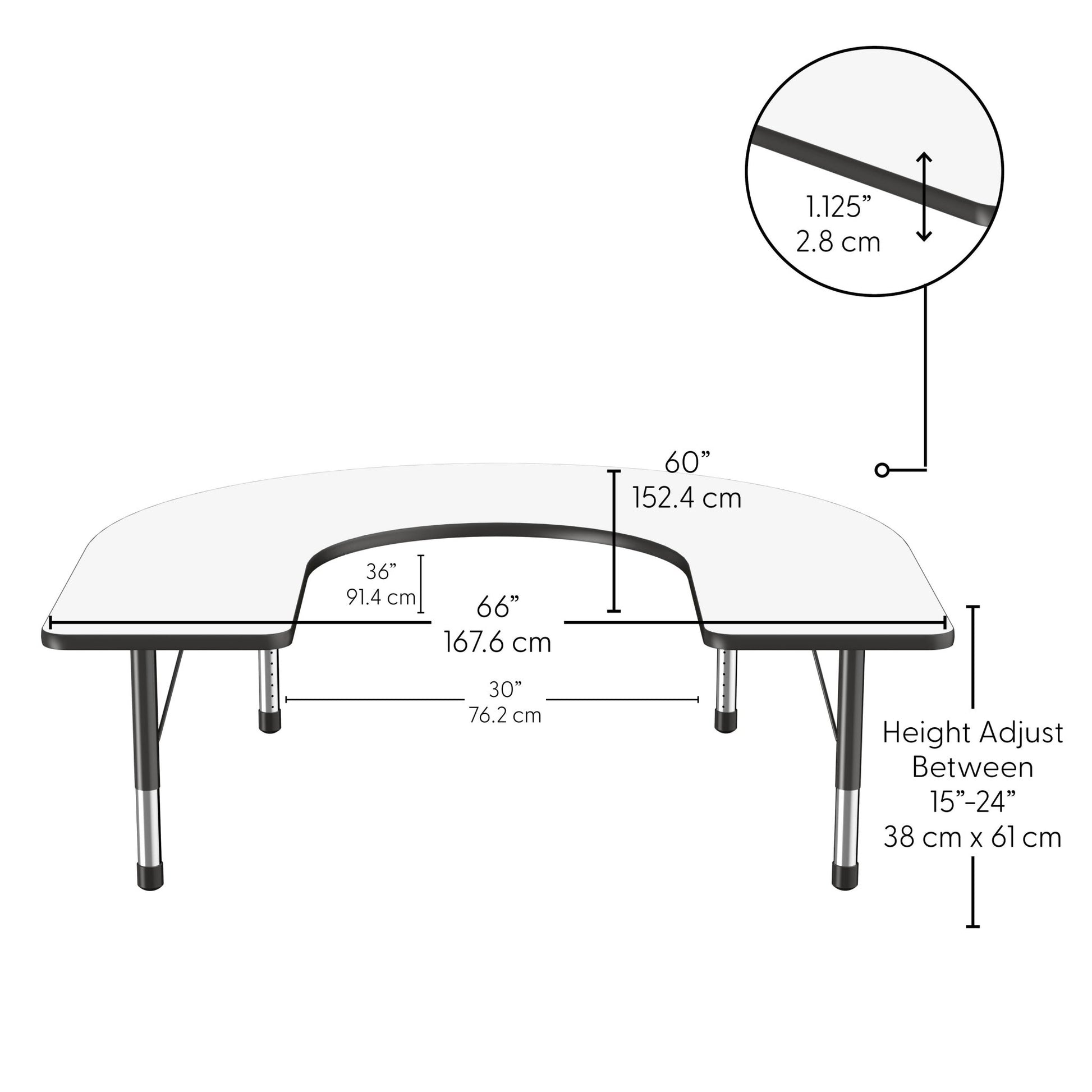FDP 60" x 66" Horseshoe Dry - Erase Activity Table with Adjustable Chunky Legs (FDP - 10247 - XX) - SchoolOutlet