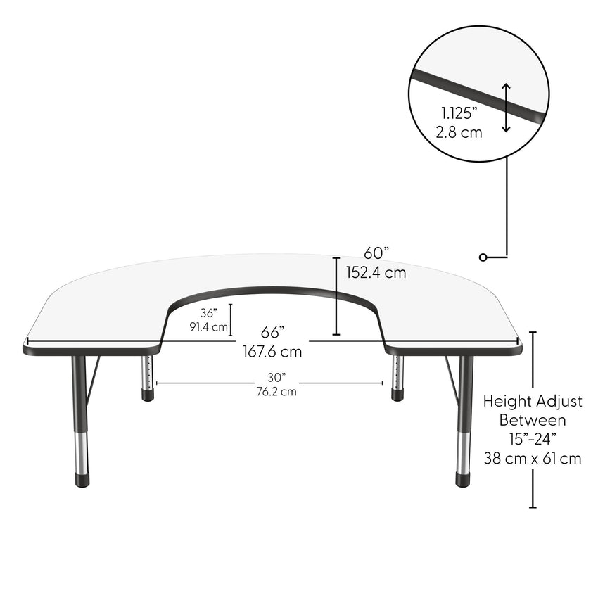 FDP 60" x 66" Horseshoe Dry - Erase Activity Table with Adjustable Chunky Legs (FDP - 10247 - XX) - SchoolOutlet