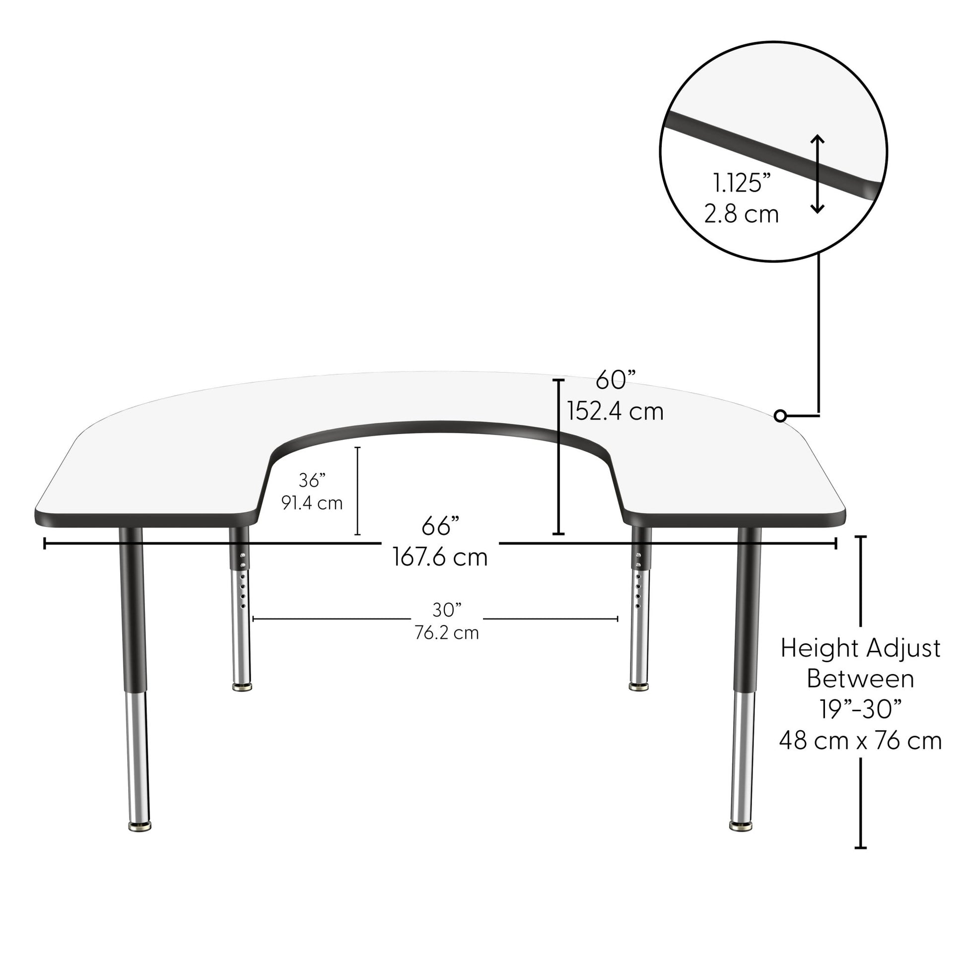 FDP 60" x 66" Horseshoe Dry - Erase Activity Table with Adjustable Super Legs (FDP - 10248 - XX) - SchoolOutlet