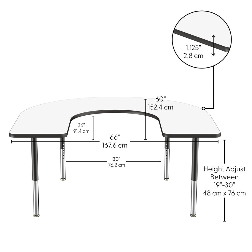 FDP 60" x 66" Horseshoe Dry - Erase Activity Table with Adjustable Super Legs (FDP - 10248 - XX) - SchoolOutlet