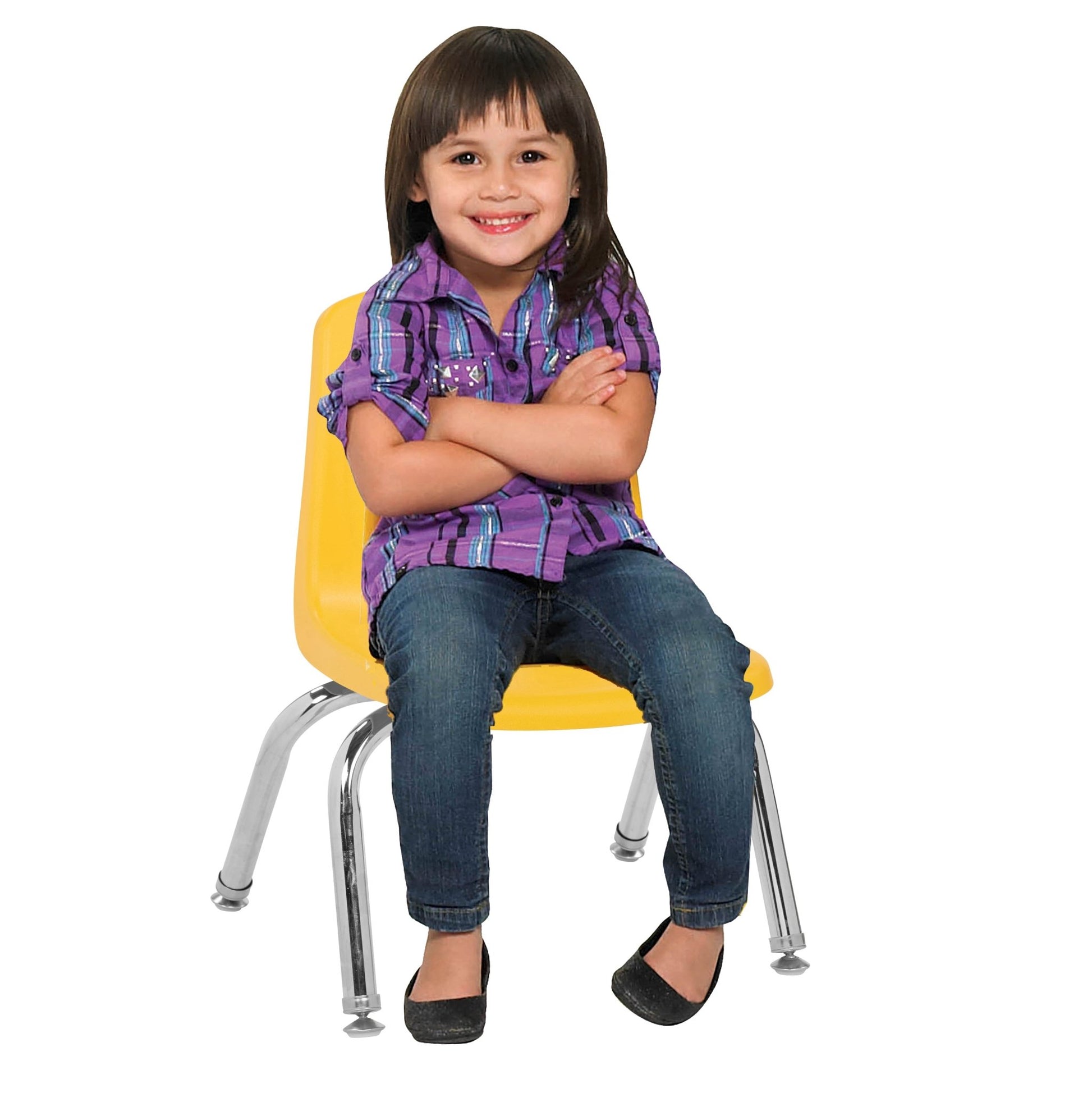 FDP Stackable School Chair, Chrome Legs, Swivel Glide - 10" Seat Height Assorted (FDP - 10358 - AS) - SchoolOutlet