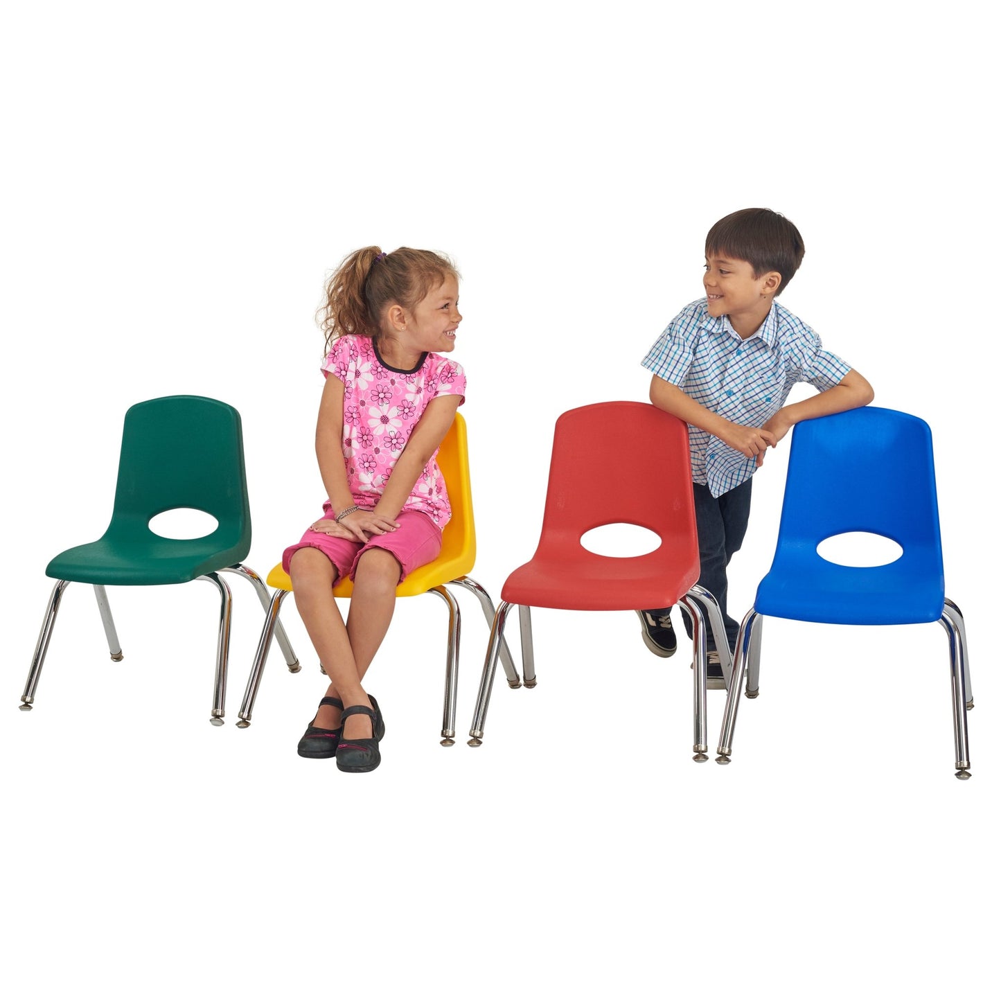 FDP Stackable School Chair, Chrome Legs, Swivel Glide - 12" Seat Height Assorted (FDP - 10362 - AS) - SchoolOutlet