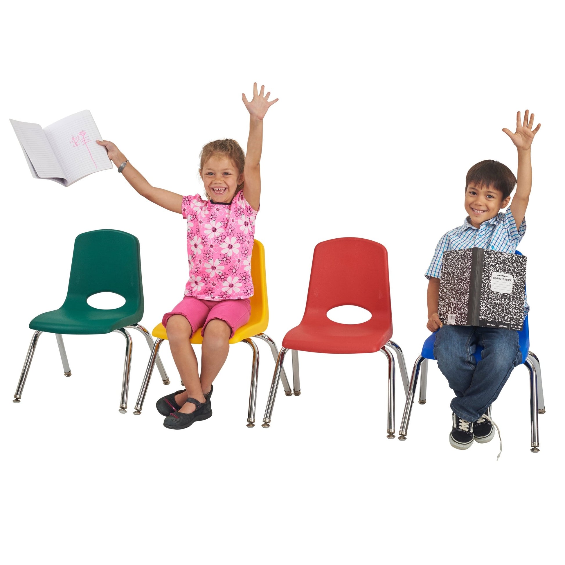 FDP Stackable School Chair, Chrome Legs, Swivel Glide - 12" Seat Height Assorted (FDP - 10362 - AS) - SchoolOutlet