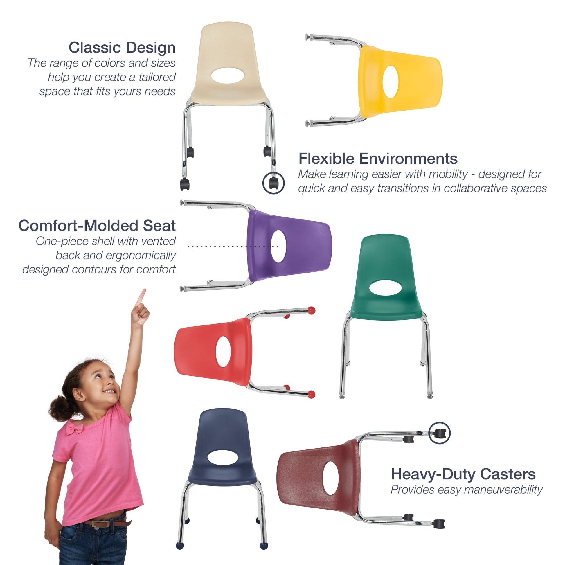 FDP Mobile Chair with Casters - 18" Seat Height (FDP - 10372) - SchoolOutlet