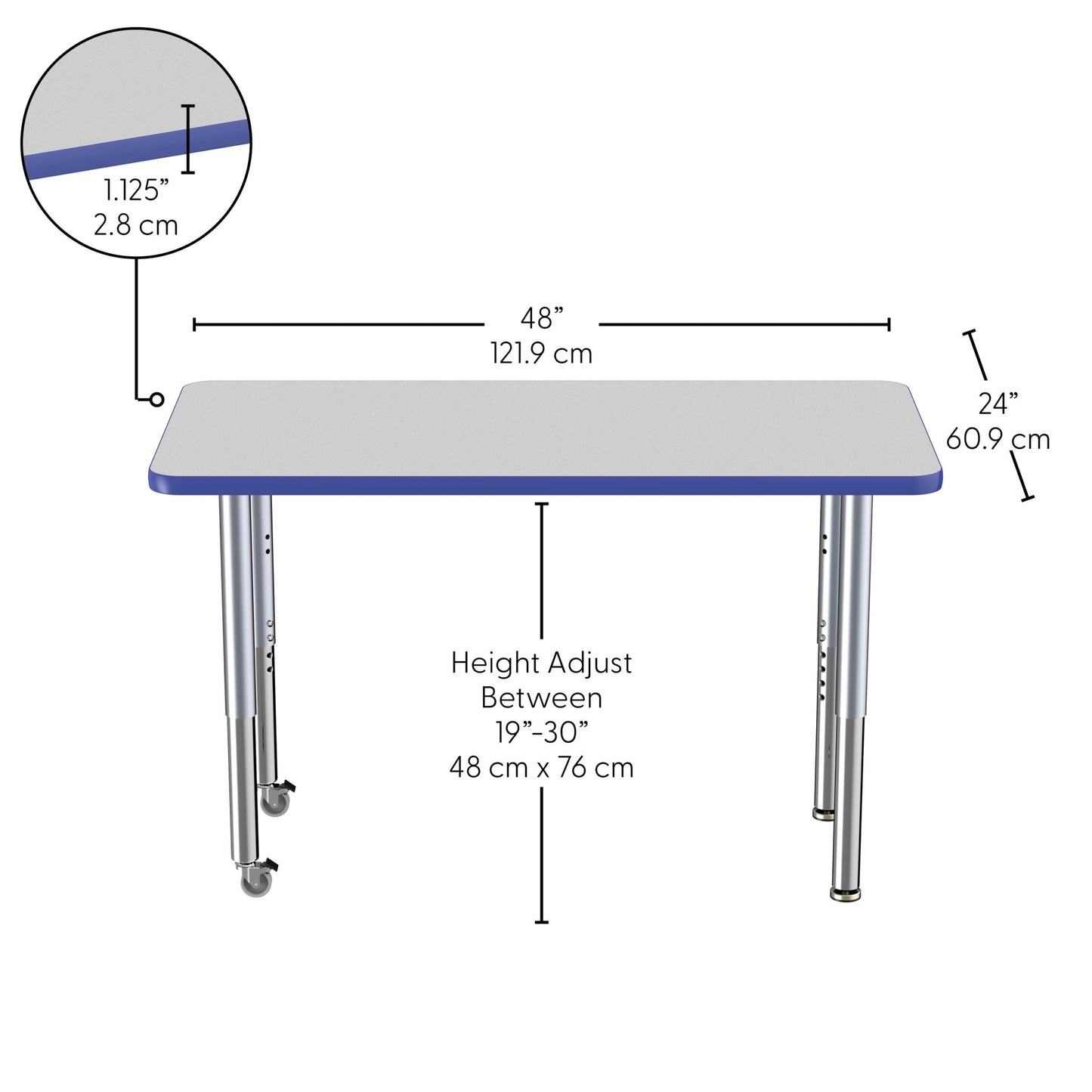 FDP 24" x 48" Rectangle Thermofused Activity Table with Adjustable Super Legs (FDP - 12065 - XX) - SchoolOutlet