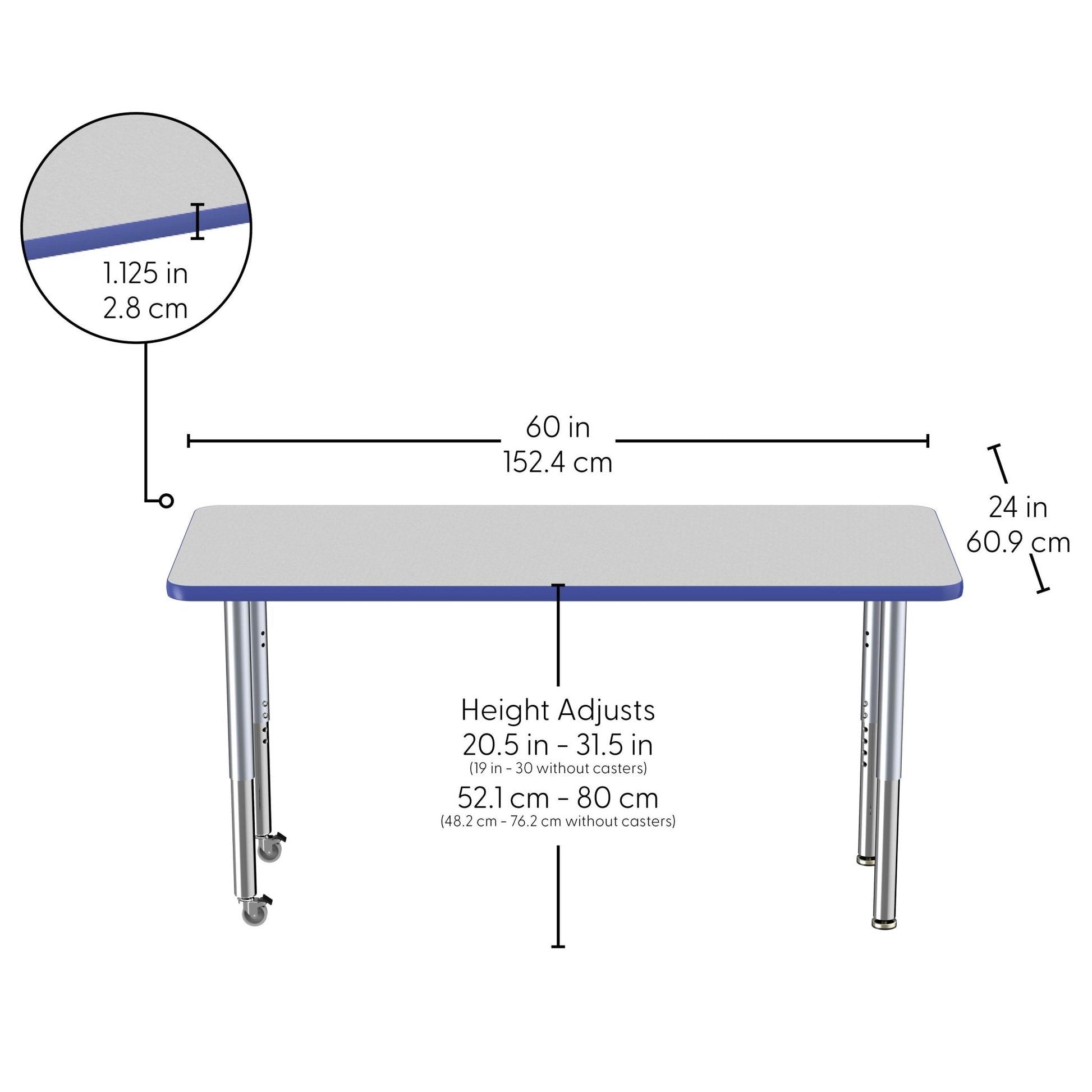 FDP 24" x 60" Rectangle Thermofused Activity Table with Adjustable Super Legs (FDP - 12066 - XX) - SchoolOutlet