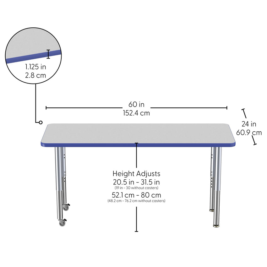 FDP 24" x 60" Rectangle Thermofused Activity Table with Adjustable Super Legs (FDP - 12066 - XX) - SchoolOutlet