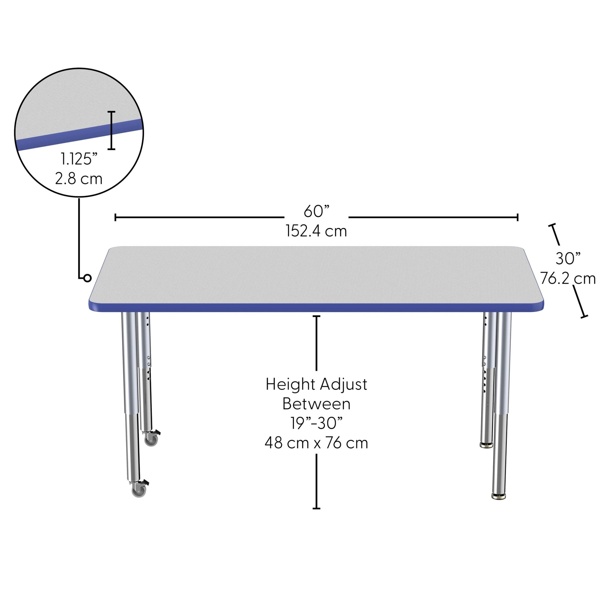 FDP 30" x 60" Rectangle Thermofused Activity Table with Adjustable Super Legs (FDP - 12069 - XX) - SchoolOutlet