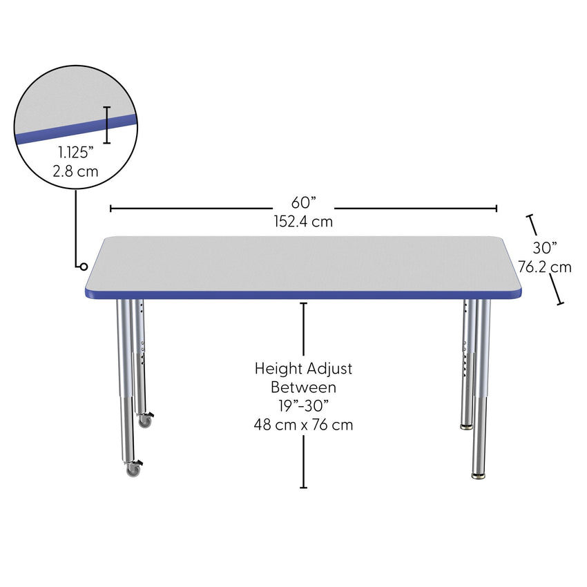 FDP 30" x 60" Rectangle Thermofused Activity Table with Adjustable Super Legs (FDP - 12069 - XX) - SchoolOutlet