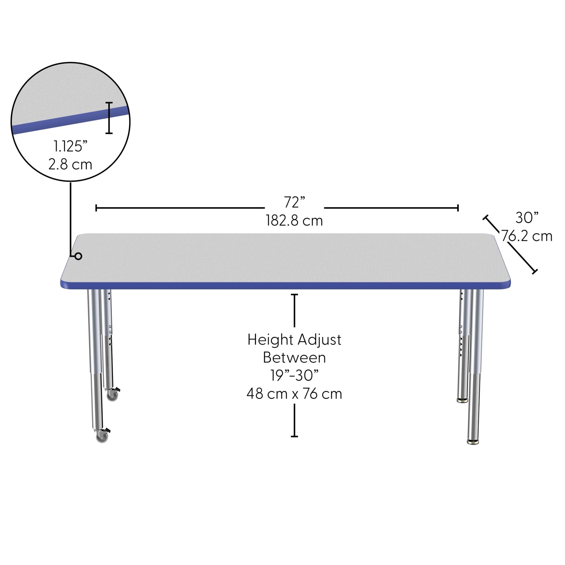 FDP 30" x 72" Rectangle Thermofused Activity Table with Adjustable Super Legs (FDP - 12070 - XX) - SchoolOutlet