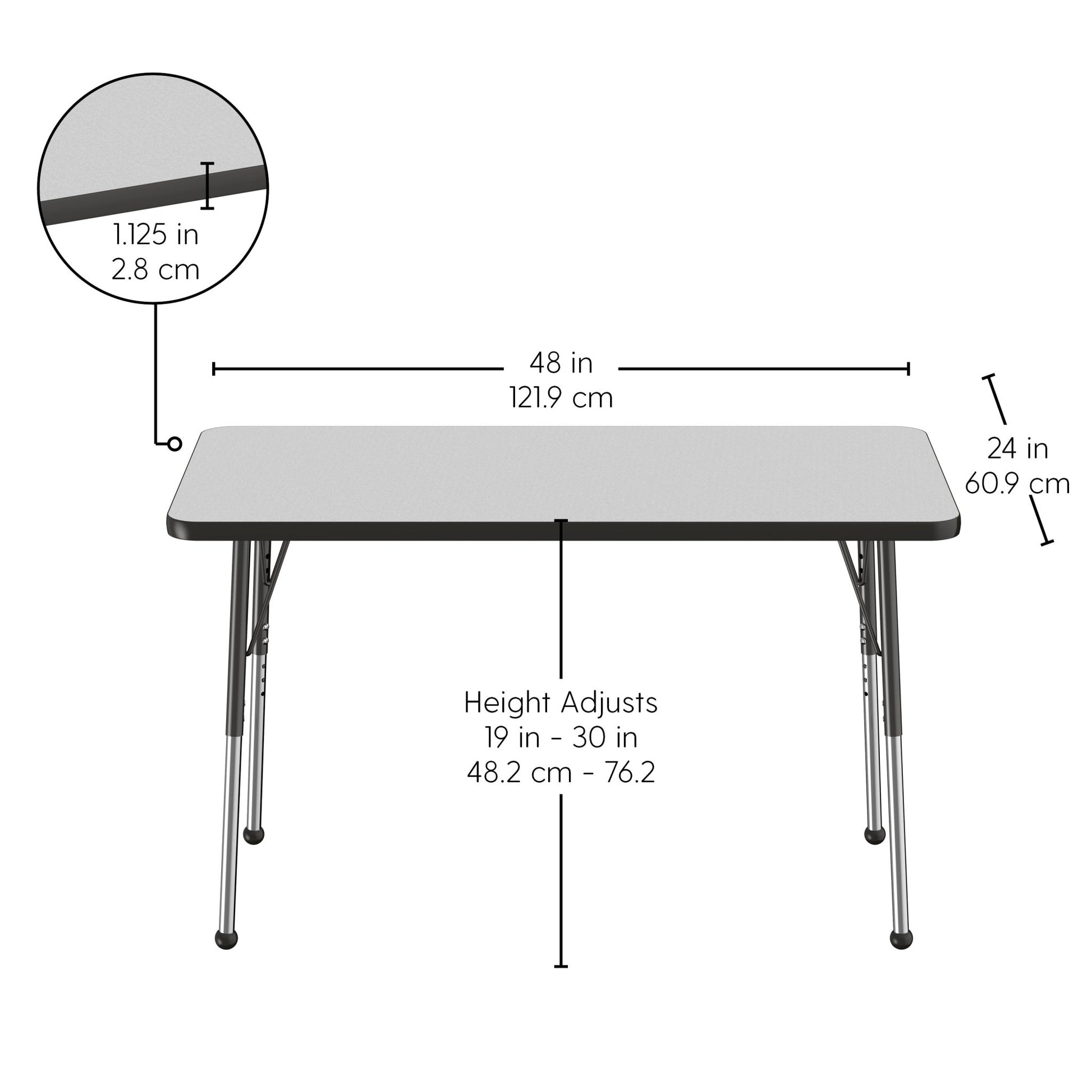 FDP 24" x 48" Rectangle Thermofused Activity Table with Adjustable Standard Ball Glide Legs (FDP - 12713 - XX) - SchoolOutlet