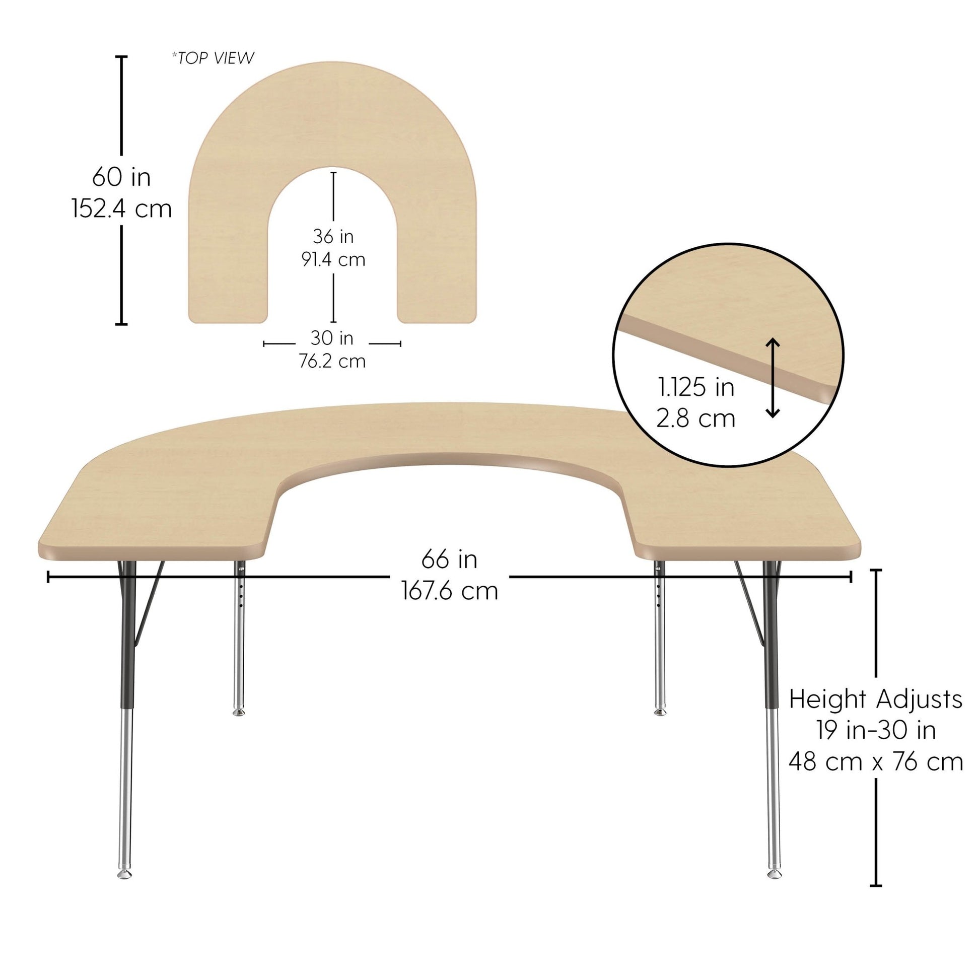 FDP 60" x 66" Horseshoe La Madera Activity Table with Standard Legs (FDP - 13103 - XX) - SchoolOutlet