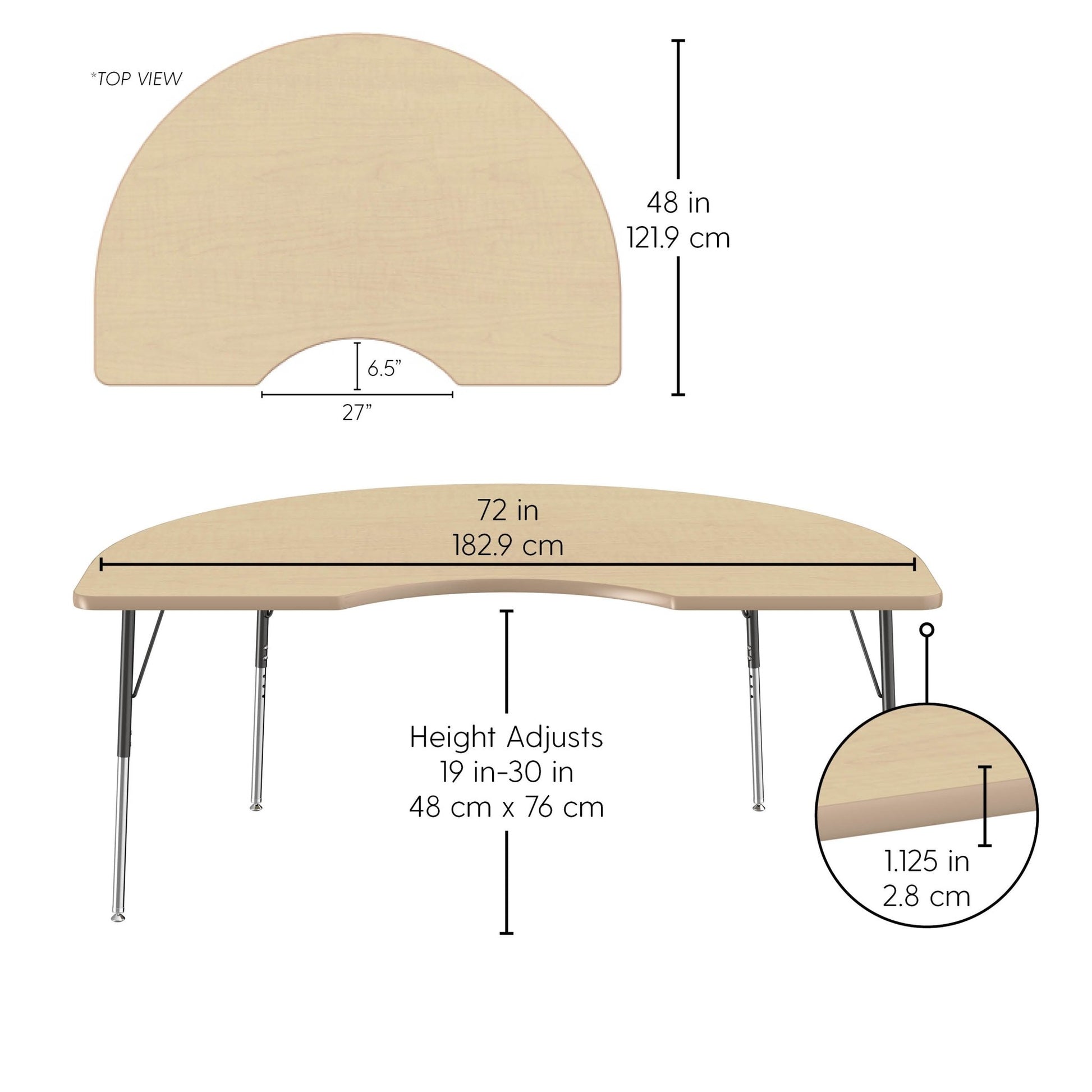 FDP 48" x 72" Kidney La Madera Activity Table with Standard Legs (FDP - 13104 - XX) - SchoolOutlet