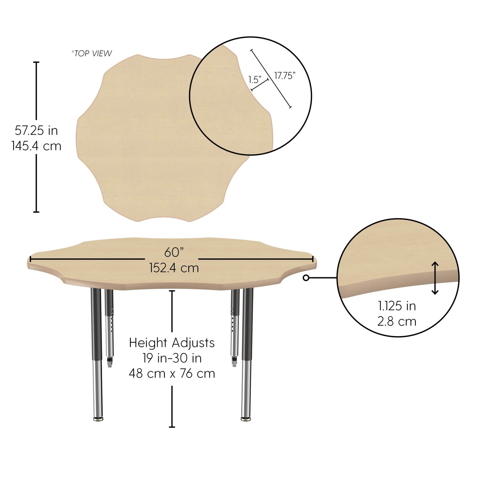 FDP 60" Flower La Madera Activity Table with Adjustable Super Legs (FDP - 13118 - XX) - SchoolOutlet