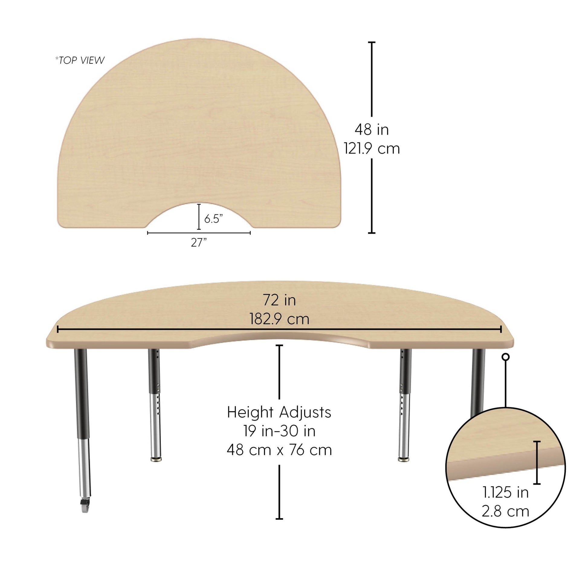 FDP 48" x 72" Kidney La Madera Activity Table with Adjustable Super Legs (FDP - 13121 - XX) - SchoolOutlet