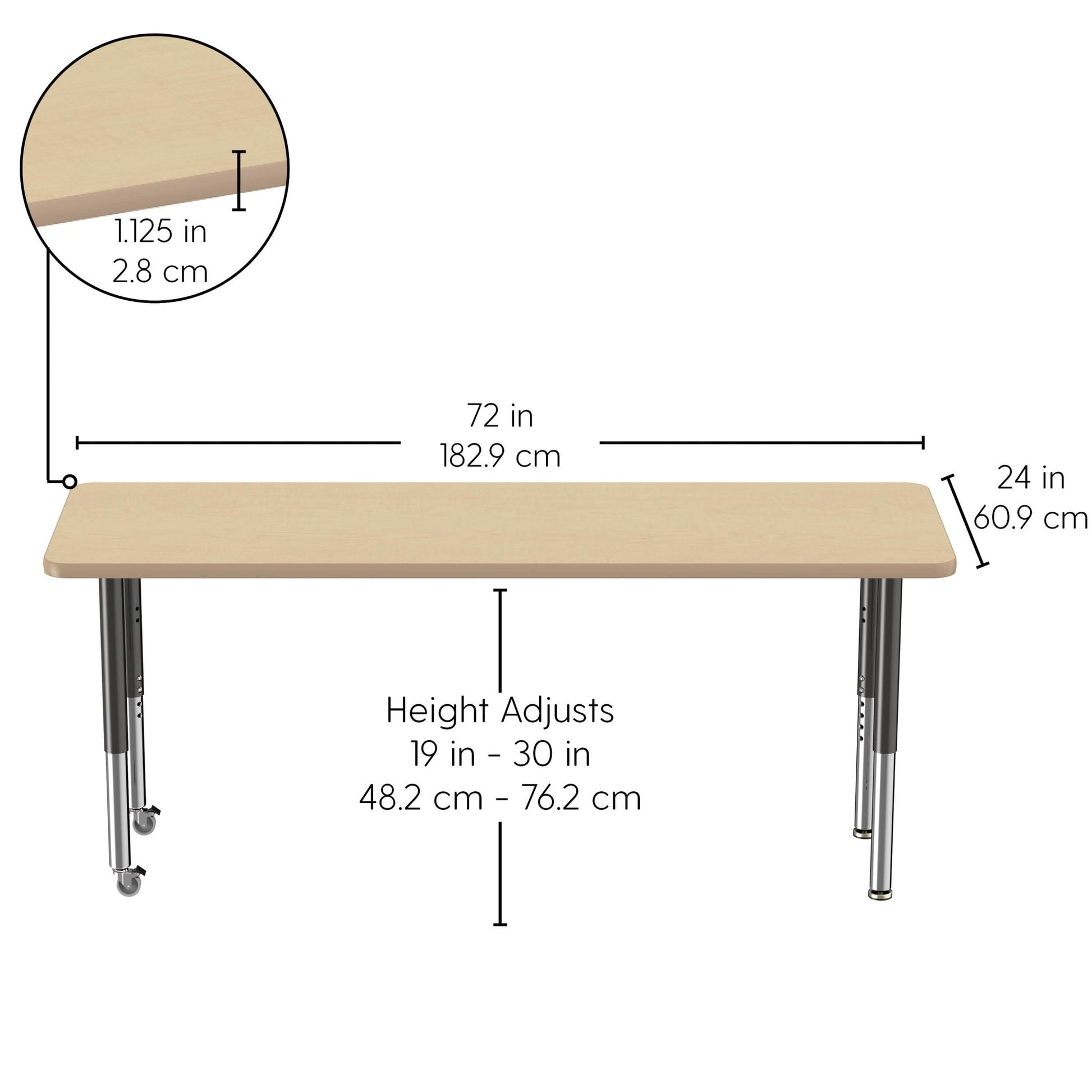 FDP 24" x 72" Rectangle La Madera Activity Table with Adjustable Super Legs (FDP - 13124 - XX) - SchoolOutlet