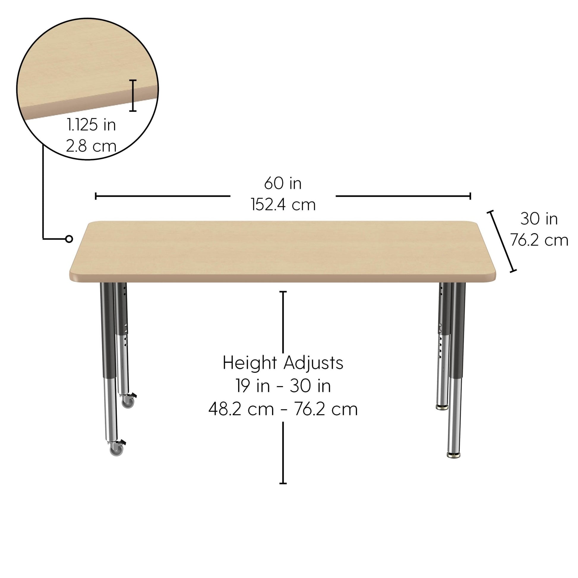 FDP 30" x 60" Rectangle La Madera Activity Table with Adjustable Super Legs (FDP - 13126 - XX) - SchoolOutlet