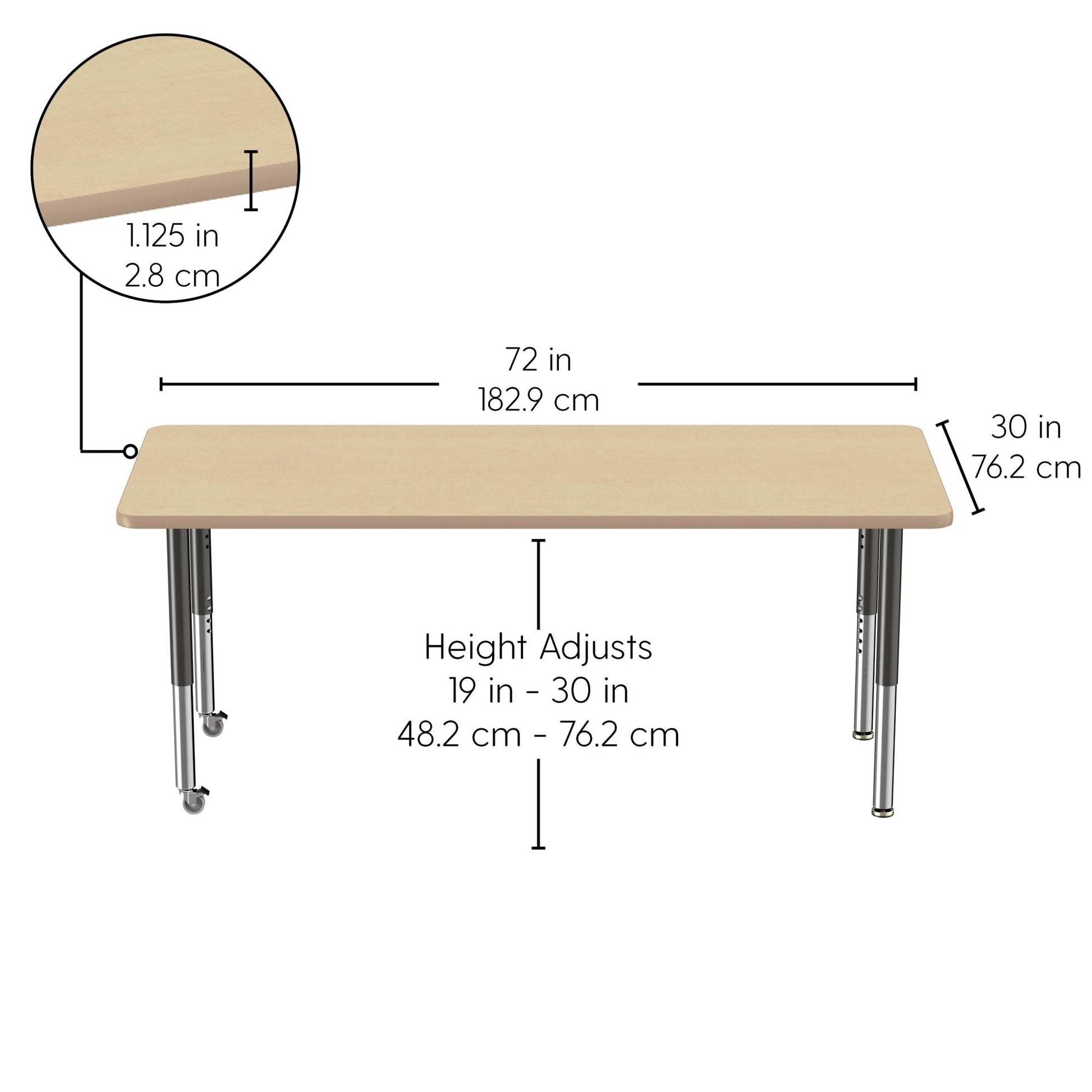 FDP 30" x 72" Rectangle La Madera Activity Table with Adjustable Super Legs (FDP - 13127 - XX) - SchoolOutlet