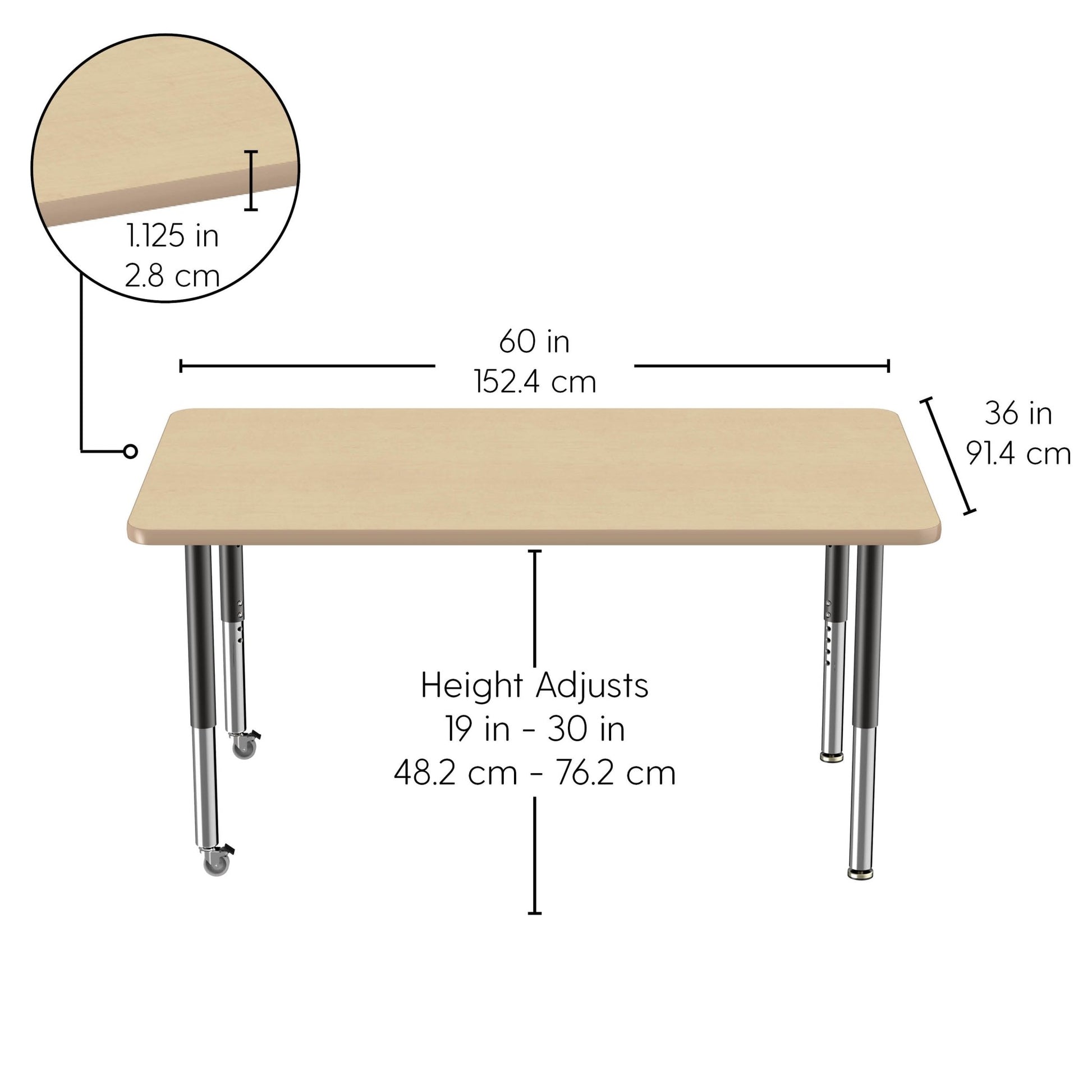 FDP 36" x 60" Rectangle La Madera Activity Table with Adjustable Super Legs (FDP - 13128 - XX) - SchoolOutlet