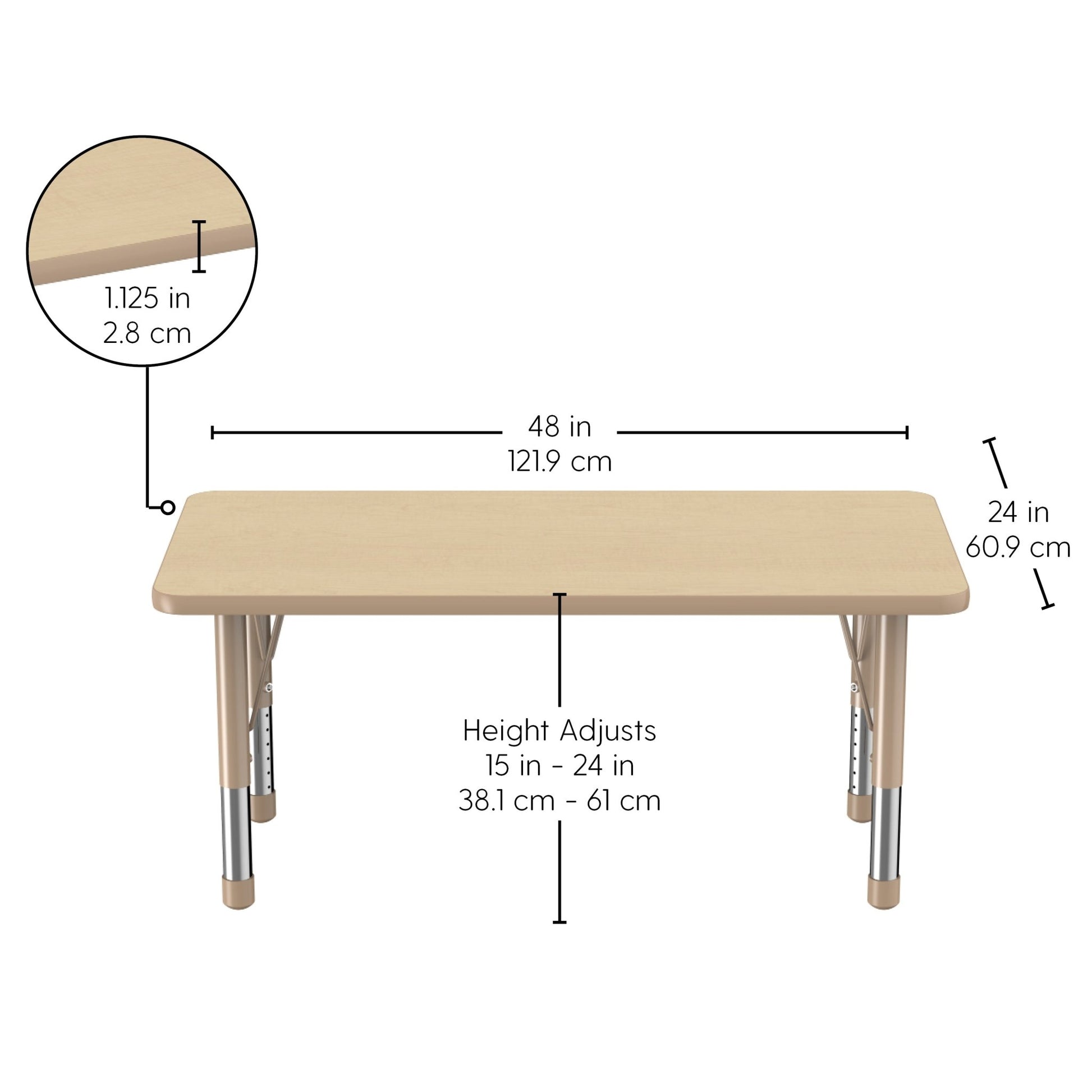 FDP 24" x 48" Rectangle Woodgrain Activity Table with Adjustable Chunky Legs - Asian Sand / Sand (FDP - 13310 - XX) - SchoolOutlet
