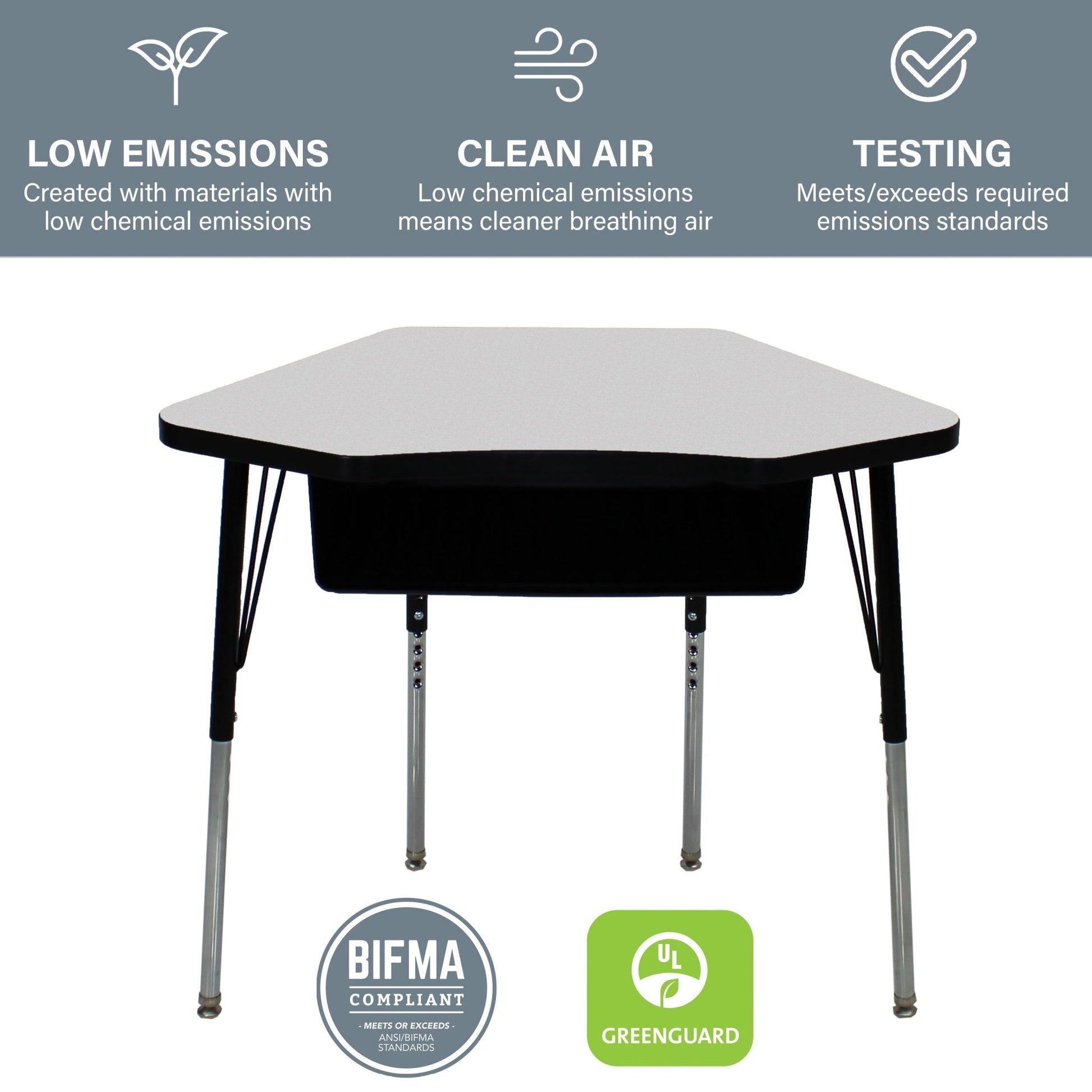 FDP 24" x 36" Petal Book Box Desk with Adjustable Standard Swivel Glide Legs, 2 - Piece (FDP - 13869 - XX) - SchoolOutlet