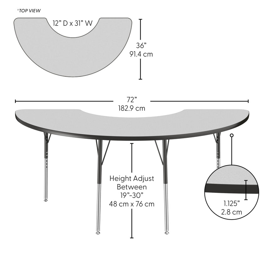 FDP 36" x 72" Half Moon Thermofused Activity Table with Adjustable Standard Ball Glide Legs (FDP - 14777 - XX) - SchoolOutlet