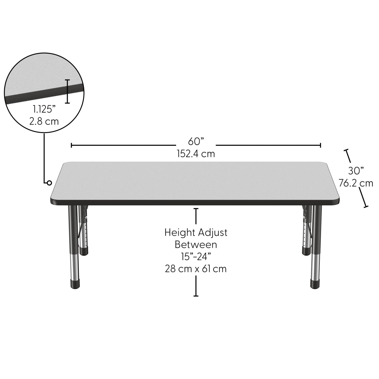 FDP 30" x 60" Rectangle Thermofused Activity Table with Adjustable Chunky Legs (FDP - 14790 - XX) - SchoolOutlet