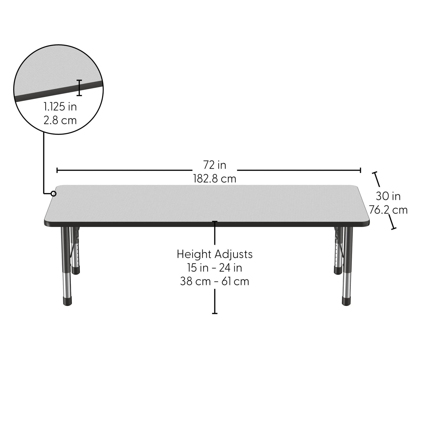 FDP 30" x 72" Rectangle Thermofused Activity Table with Adjustable Chunky Legs (FDP - 14791 - XX) - SchoolOutlet