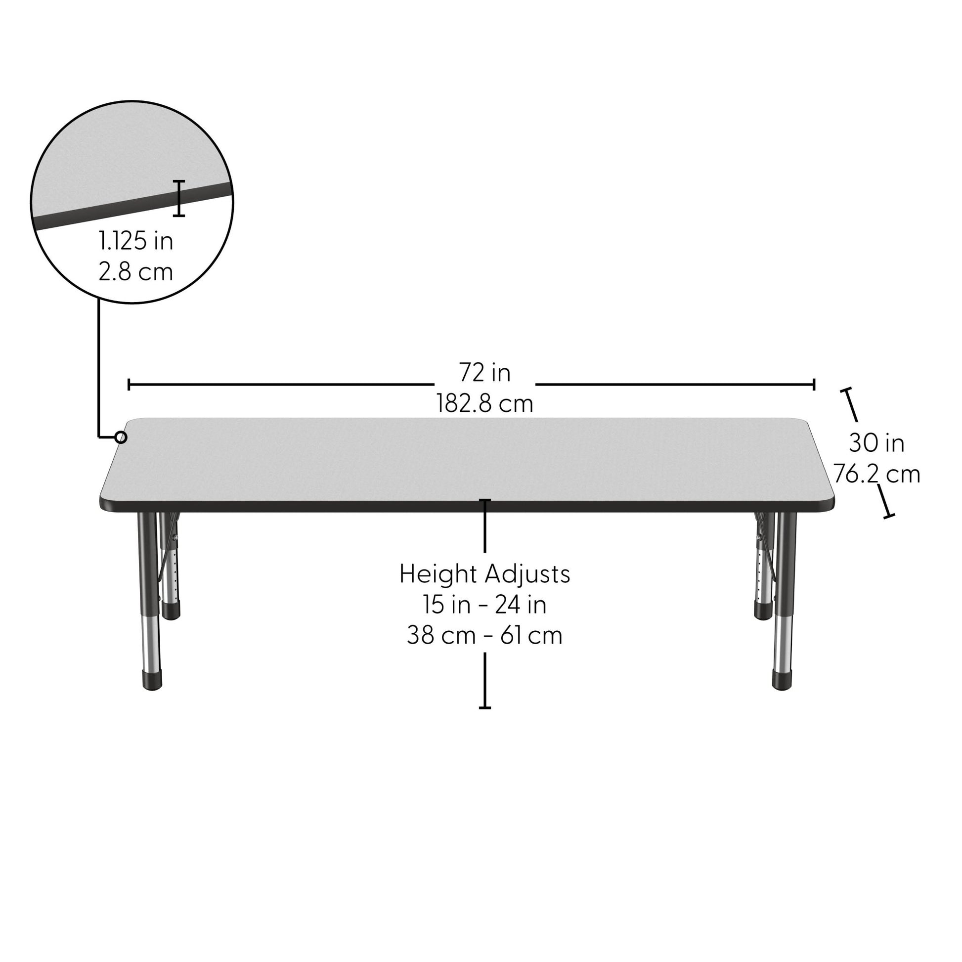 FDP 30" x 72" Rectangle Thermofused Activity Table with Adjustable Chunky Legs (FDP - 14791 - XX) - SchoolOutlet
