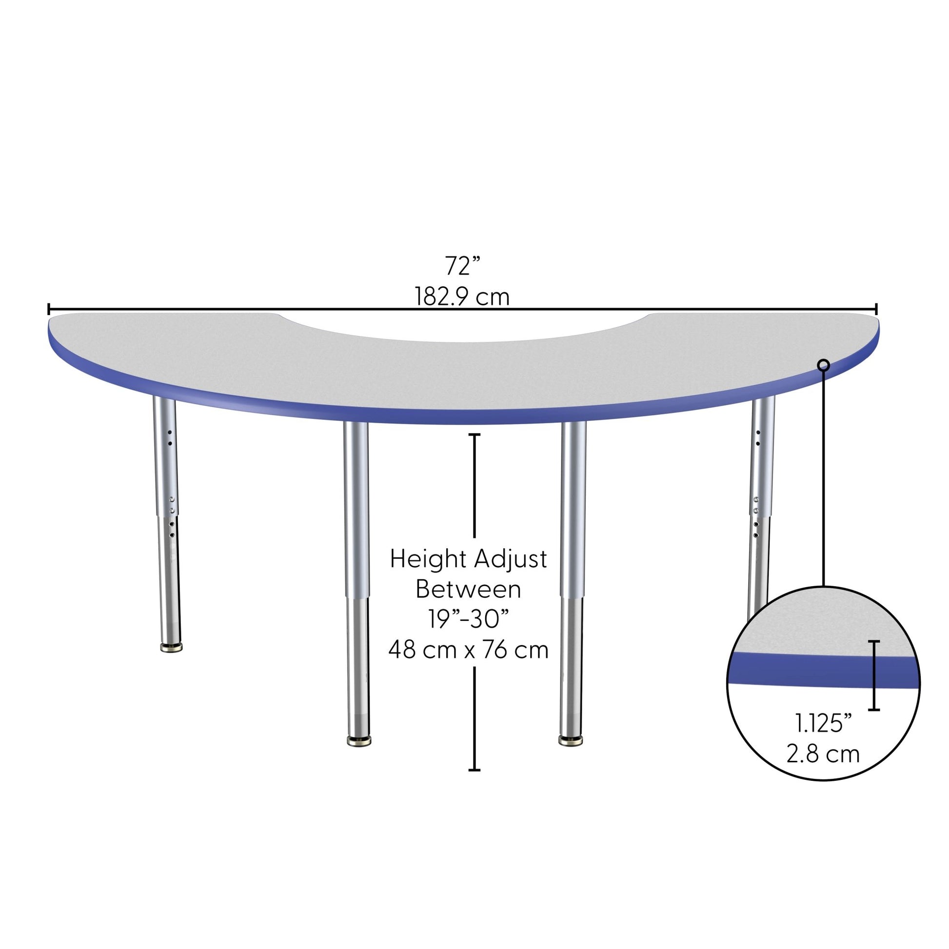 FDP 36" x 72" Half Moon Thermofused Activity Table with Adjustable Super Legs (FDP - 14793 - XX) - SchoolOutlet