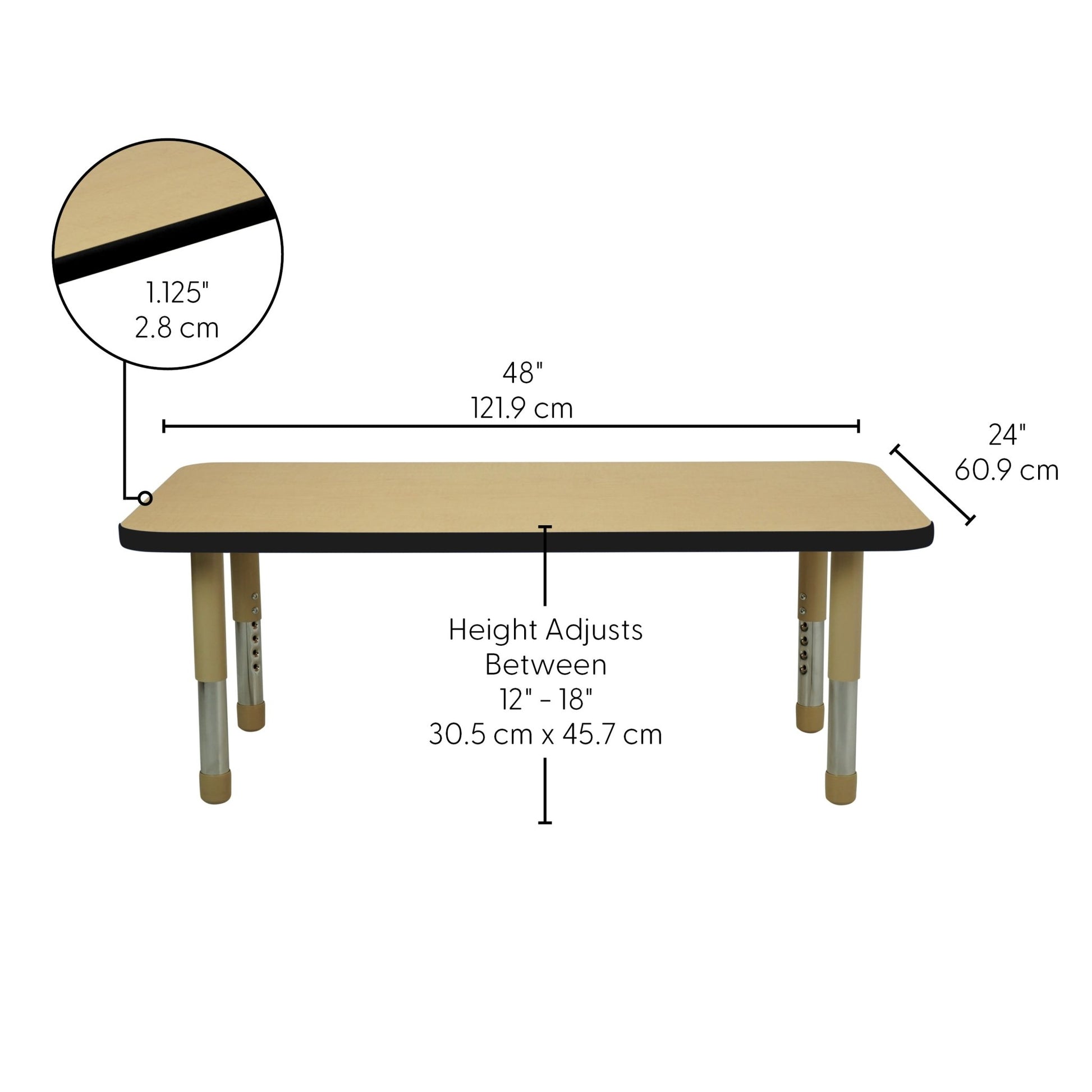 FDP 24" x 48" Rectangle T - Molding Activity Table with Adjustable Tiny Tot Legs (FDP - 14892 - XX) - SchoolOutlet