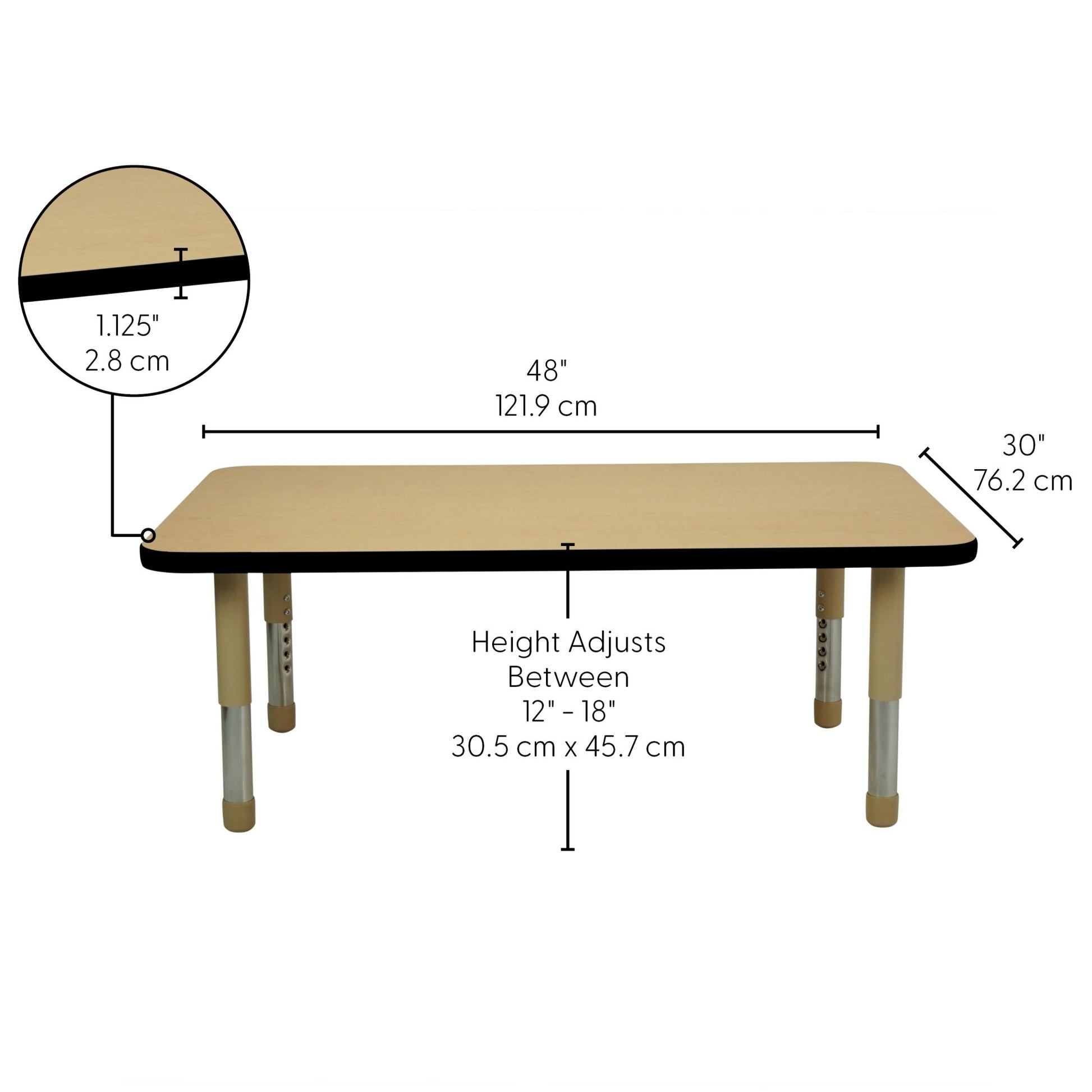 FDP 30" x 48" Rectangle T - Molding Activity Table with Adjustable Tiny Tot Legs (FDP - 14894 - XX) - SchoolOutlet