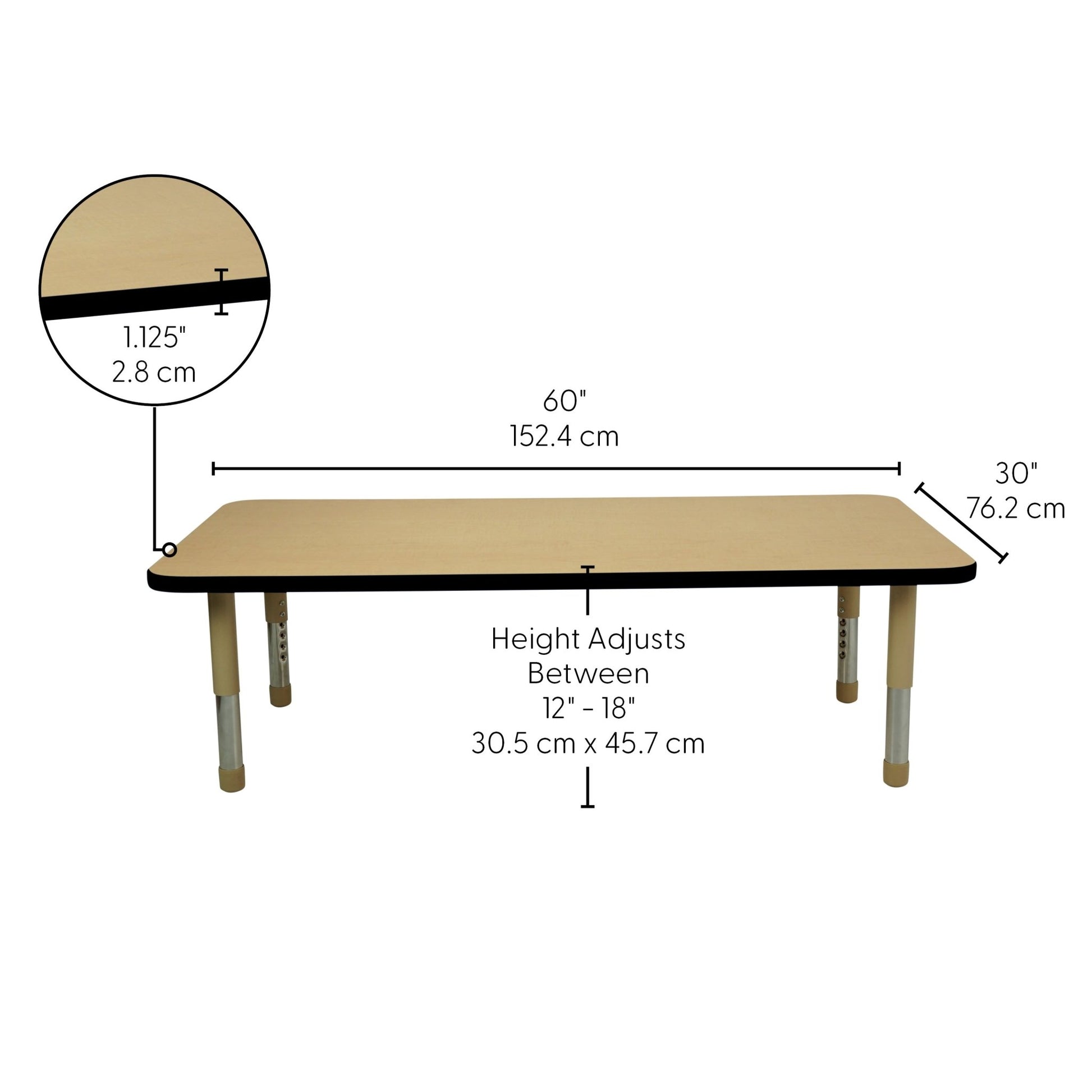 FDP 30" x 60" Rectangle T - Molding Activity Table with Adjustable Tiny Tot Legs (FDP - 14895 - XX) - SchoolOutlet