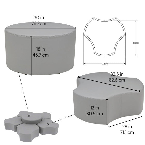 FDP Pro Series Upholstered Spoke Ottoman, 6 - Piece Set (15096 - XX) - SchoolOutlet