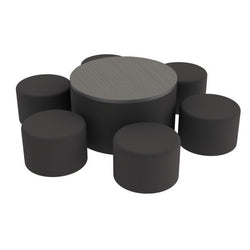 FDP Pro Series 30" Round Ottoman Table with Round 12" H Seating, 7-Piece Set (15111-XXXX)