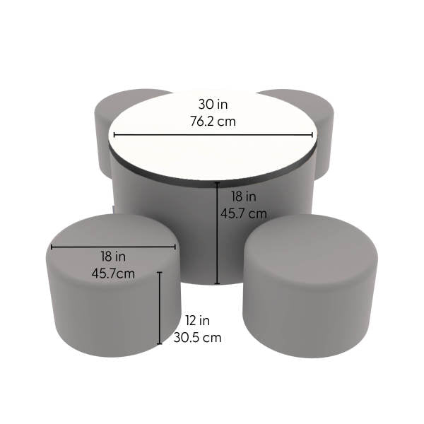 FDP Pro Series Dry - Erase Round Ottoman Table with Round 12" H Seating, 5 - Piece Set (15118 - XXXX) - SchoolOutlet