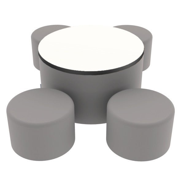 FDP Pro Series Dry - Erase Round Ottoman Table with Round 12" H Seating, 5 - Piece Set (15118 - XXXX) - SchoolOutlet