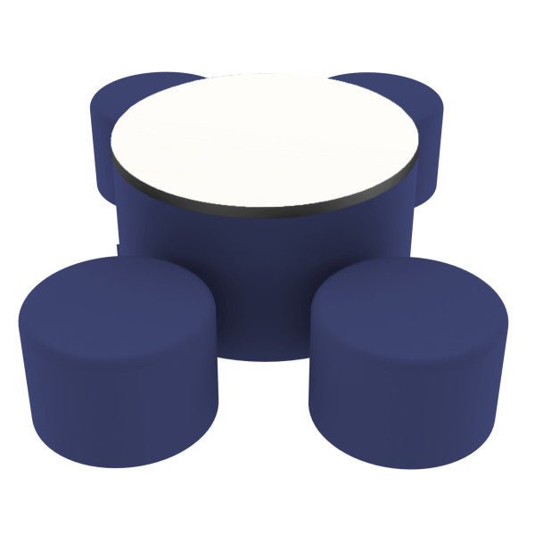 FDP Pro Series Dry - Erase Round Ottoman Table with Round 12" H Seating, 5 - Piece Set (15118 - XXXX) - SchoolOutlet