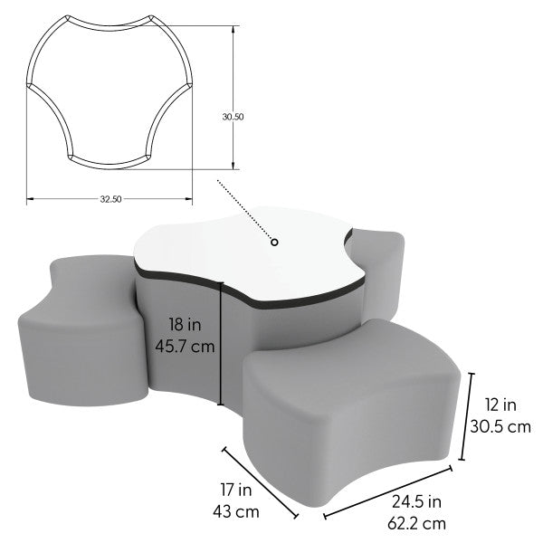 FDP Pro Series Dry - Erase Cog Ottoman Table with Bowtie 12" H Seating, 4 - Piece Set (15119 - XXXX) - SchoolOutlet