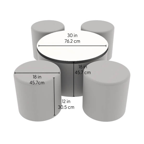 FDP Pro Series Dry - Erase 30" Round Ottoman Table with Round 18" H Seating, 5 - Piece Set (15121 - XXXX) - SchoolOutlet