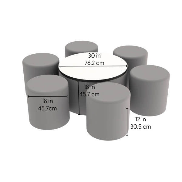 FDP Pro Series Dry - Erase 30" Round Ottoman Table with Round 18" H Seating, 7 - Piece Set (15122 - XXXX) - SchoolOutlet