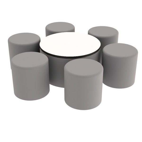 FDP Pro Series Dry - Erase 30" Round Ottoman Table with Round 18" H Seating, 7 - Piece Set (15122 - XXXX) - SchoolOutlet