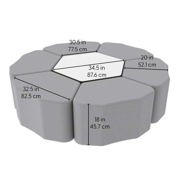 FDP Pro Series Dry - Erase Hexagon Ottoman Table with Petal 18" Height Seating, 7 - Piece Set (15124 - XXXX) - SchoolOutlet