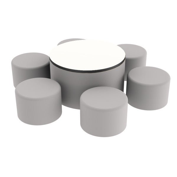 FDP Pro Series Dry - Erase 30" Round Ottoman Table with Round 12" H Seating, 7 - Piece Set (15143 - XXXX) - SchoolOutlet