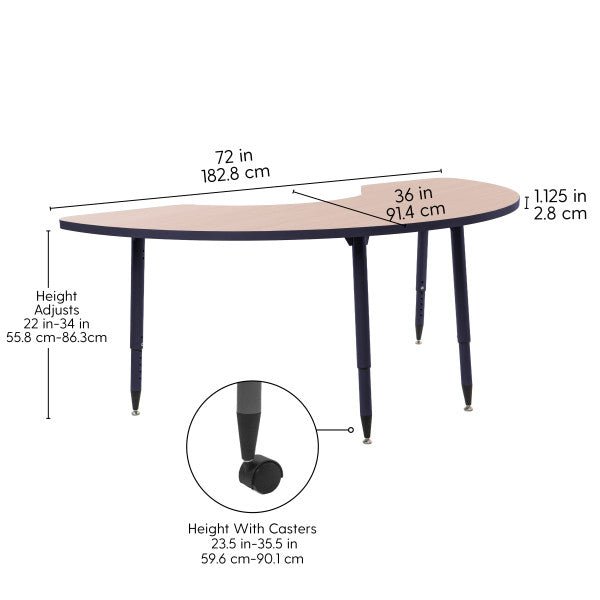 FDP Adapte 36" x 72" Half Moon Thermofused Activity Table with Adjustable Tapered Legs 22" - 34" (FDP - 15623 - XXXX) - SchoolOutlet